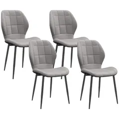 HOMCOM Set of Four Flannel Relaxed Tub Dining Chairs - Light Grey - 1
