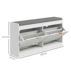 HOMCOM Shoe Storage with Seat, Upholstered Entryway Bench, Shoe Bench with 2 Flip Drawers and 4 Vents for 8 Pairs of Shoes - 3