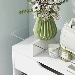 HOMCOM Shoe Storage Cabinet with Slide Out Drawer, 2 Flip Doors, Tempered Glass Top - White - 8