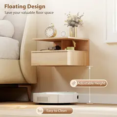 HOMCOM Set of Two Floating Bedside Tables - Oak Tone - 5