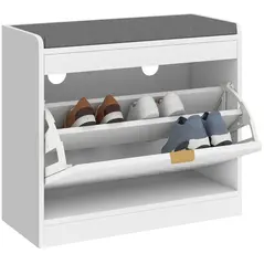 HOMCOM Shoe Storage with Seat, Upholstered Entryway Bench, Shoe Bench with 1 Flip Drawer and 4 Vents for 5 Pairs of Shoes - 1