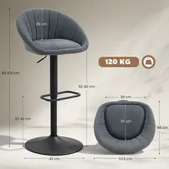 HOMCOM Set of Two Relaxed Tub Bar Stools - Dark Grey - 3