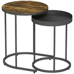 HOMCOM Set of Two Industrial Nesting Tables - Brown/Black - 1