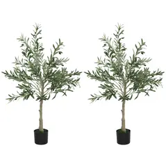 HOMCOM Set of Two Silk Leaf Artificial Olive Trees - 1