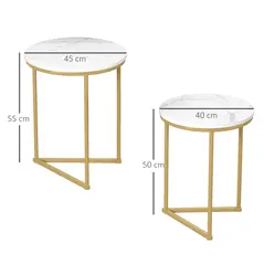 HOMCOM Set of Two Marble-Effect Nest of Tables - White/Gold-Tone - 3