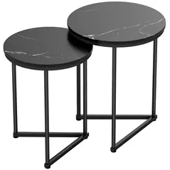HOMCOM Set of Two Marble-Effect Nest of Tables - Black Marble Effect - 1