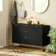 HOMCOM Sideboard with 3 Drawers and Adjustable Shelves for Living Room - Black - 8