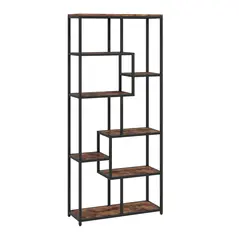 HOMCOM Seven-Tier Geometric Bookcase - Brown/Black - 1