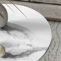 HOMCOM Set of Two Marble-Effect Coffee Tables - White/Gold-Tone - 8