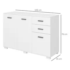 HOMCOM Sideboard, Modern Storage Cabinet with 2 Drawers, 3 Doors and Adjustable Shelves, Kitchen Cabinet, White - 3