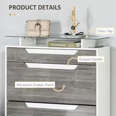 HOMCOM Shoe Storage Cabinet with Slide Out Drawer, 2 Flip Doors, Tempered Glass Top - Grey - 6