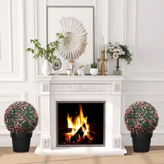 HOMCOM Set of Two Artificial Boxwood Balls Plants - Pink - 7