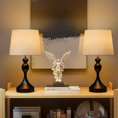 HOMCOM Set of Two Three-Colour Lamps, with USB Ports - Black/Beige - 2