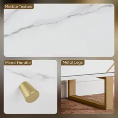 HOMCOM Sideboard Storage Cabinet, Modern Storage Cupboard with Adjustable Shelves and Metal Legs for Living Room, Kitchen, Dining Room, Entryway, White Marble Tone - 6