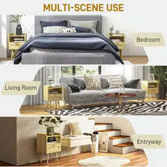 HOMCOM Set of Two Rattan Weave Bedside Tables - Wood Effect - 6