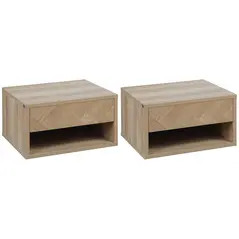 HOMCOM Set of Two Floating Bedside Tables - Natural - 1