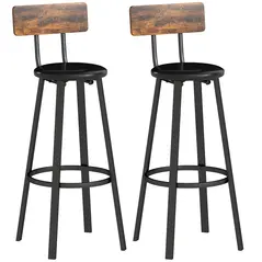 HOMCOM Set of Two Industrial-Style Bar Stools - Brown/Black - 1