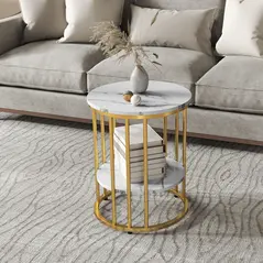 HOMCOM Set of Two Marble-Effect Coffee Tables - White/Gold-Tone - 9