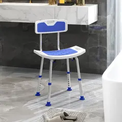 HOMCOM Shower Stool with Backrest, Height Adjustable Shower Chair with Anti-slip Foot Pads, Shower Head Holder, Blue - 2