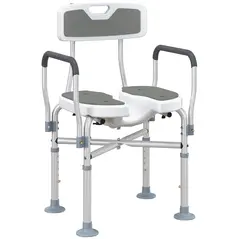 HOMCOM Shower Chair with Hygiene Cut-Out Seat and Reinforced Crossbars, Height Adjustable Padded Bath Chair with Non-slip Feet for Elderly Seniors Disabled Handicap, Tool-Free Assembly, Grey - 1