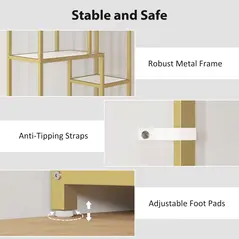 HOMCOM Seven-Tier Geometric Bookcase - White/Gold Tone - 5