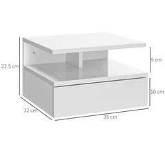 HOMCOM Set of Two Floating High Gloss Bedside Tables - White - 3