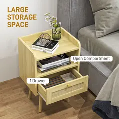 HOMCOM Set of Two Rattan Weave Bedside Tables - Wood Effect - 4