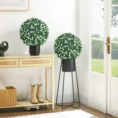 HOMCOM Set of Two Artificial Boxwood Balls Plants - White - 2