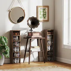 HOMCOM Set of Two 102 CD Storage Units - Mid Brown Wood-Effect - 9