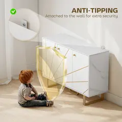 HOMCOM Sideboard Storage Cabinet, Modern Storage Cupboard with Adjustable Shelves and Metal Legs for Living Room, Kitchen, Dining Room, Entryway, White Marble Tone - 7