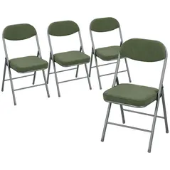HOMCOM Set of Four Folding Corduroy Seat Chairs - Green - 1