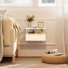 HOMCOM Set of Two Floating Bedside Tables - White - 9