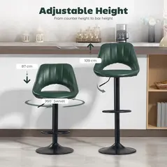 HOMCOM Set of Two Faux Leather Bar Stools - Dark Green - 6