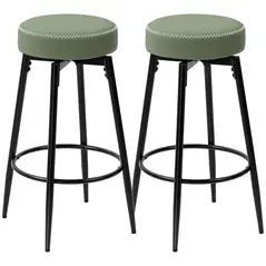 HOMCOM Set of Two Faux Leather Bar Stools - Green/Black - 1