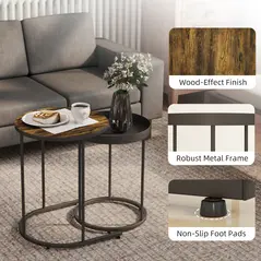 HOMCOM Set of Two Industrial Nesting Tables - Brown/Black - 6