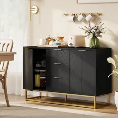 HOMCOM Sideboard with 3 Drawers and Adjustable Shelves for Living Room - Black - 2