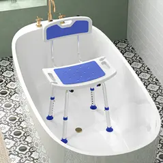 HOMCOM Shower Stool with Backrest, Height Adjustable Shower Chair with Anti-slip Foot Pads, Shower Head Holder, Blue - 9
