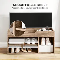 HOMCOM Shoes Cabinet Bench Hidden Storage Padded Seat Organiser Footwear Rack Hallway Grey Wood Grain - 7