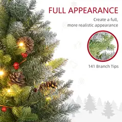 HOMCOM Set of Two 2ft Christmas Trees, with Lights, Berries and Pinecones - 6