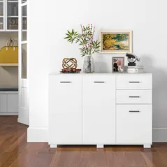 HOMCOM Sideboard, Modern Storage Cabinet with 2 Drawers, 3 Doors and Adjustable Shelves, Kitchen Cabinet, White - 2