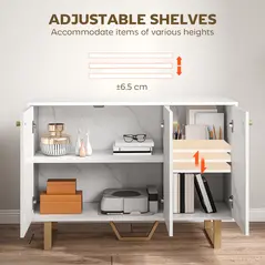 HOMCOM Sideboard Storage Cabinet, Modern Storage Cupboard with Adjustable Shelves and Metal Legs for Living Room, Kitchen, Dining Room, Entryway, White Marble Tone - 5