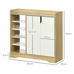 HOMCOM Shoe Storage with Double Doors and Open Shelves 13 Pair Shoe Storage Organizer for Entryway Hallway Natural and White - 3