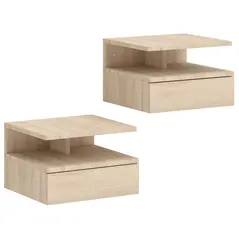 HOMCOM Set of Two Floating Bedside Tables - Oak Tone - 1