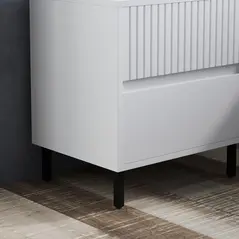 HOMCOM Simple Line Indented Two-Drawer Bedside Table - White - 9