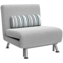 HOMCOM Single Sofa Bed, 1 Person Sleeper Foldable Lounge with Pillow, Light Grey - 1