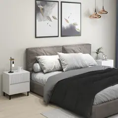 HOMCOM Simple Line Indented Two-Drawer Bedside Table Set of 2 - White - 2