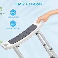 HOMCOM Shower Chair, Adjustable Height Shower Stool with Aluminium Frame and Non-Slip Feet, Bathtub Stool Seat for Elderly Disabled Handicap, Grey - 7