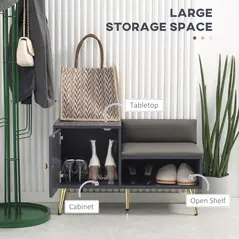 HOMCOM Shoe Storage Unit, with Padded Seat - Grey - 4