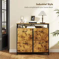 HOMCOM Shoe Storage Cabinet with 4 Flip Drawers and Open Shelf - Rustic Brown - 8