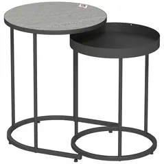 HOMCOM Set of Two Industrial Nesting Tables - Grey - 1